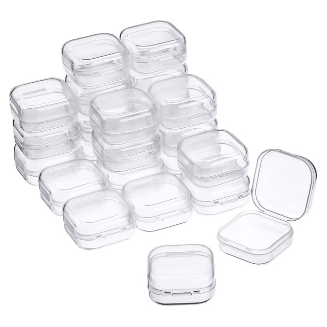 24Pcs Small Clear Plastic Beads Storage Containers Box with Hinged Lid for  Storage of Small Items